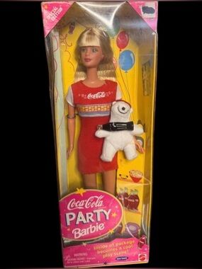 Coca Cola Red and White Party Barbie with Polar Bear Plush
